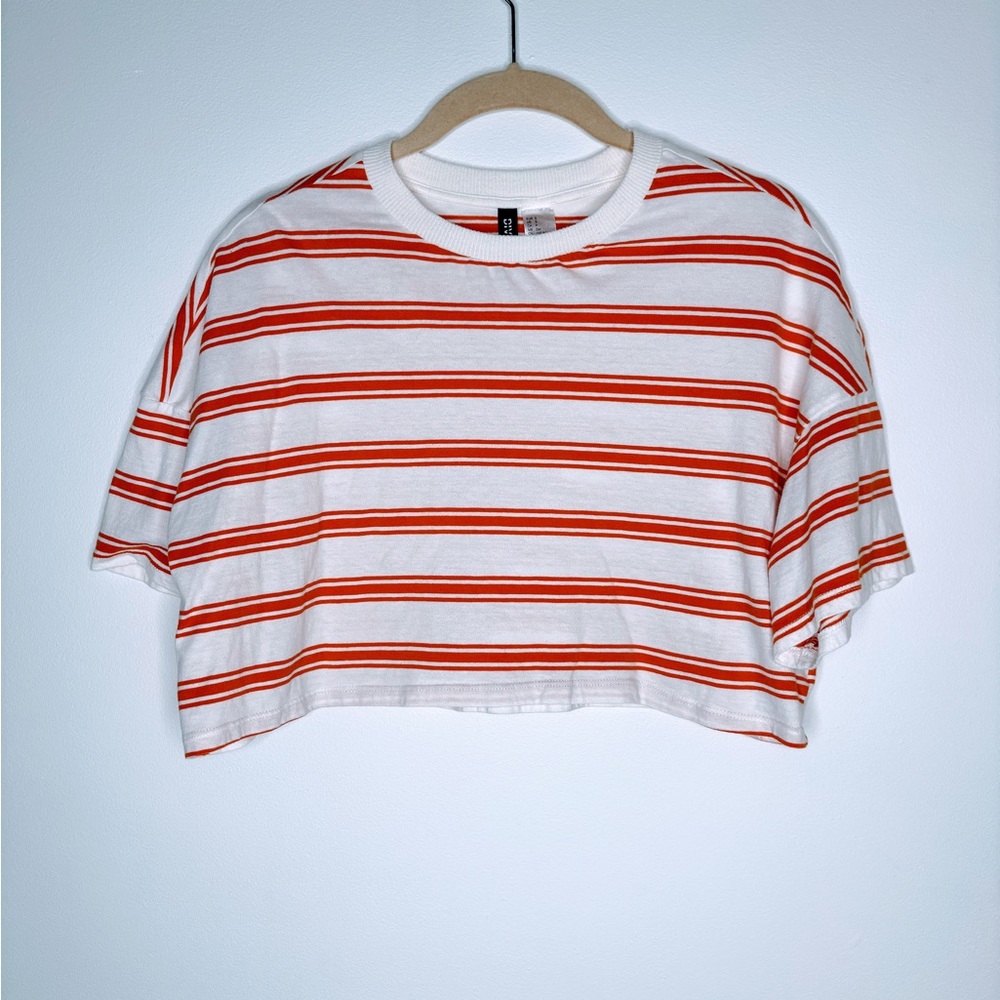 Divided by H&M Orange and White Striped Crop Top